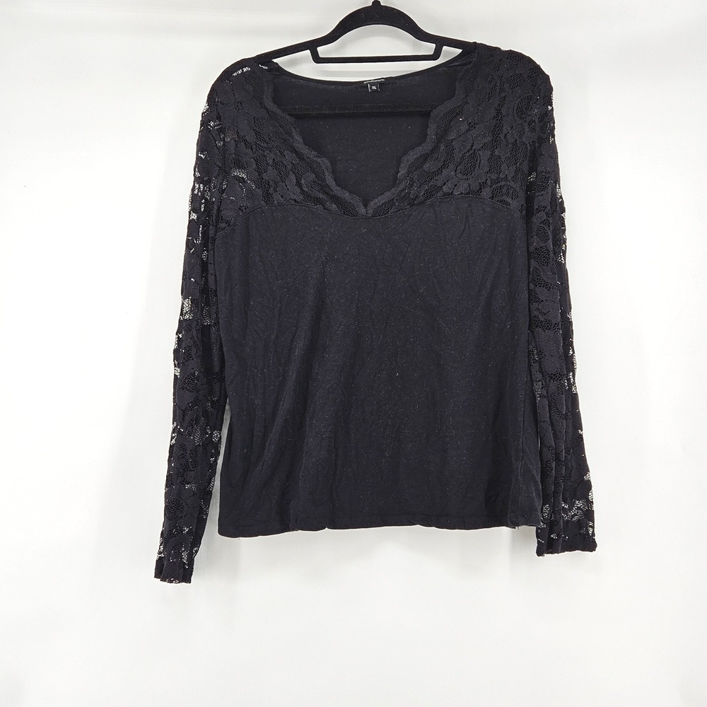 Whimsigoth Black Lace Sleeve Long Sleeve Top Plus 1X Goth Fairy Grunge Indie